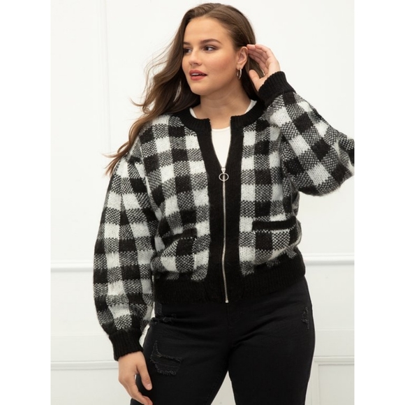 Eloquii Jackets & Blazers - ELOQUII Elements Buffalo Plaid Sweater Bomber Jacket 18/20